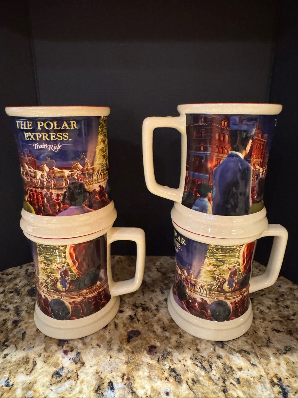 Polar Express Train Ride 3D Raised Ceramic Mugs Set (4) Holiday Movie